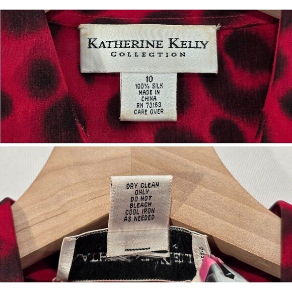 Katherine Kelly Maxi Skirt Set Silk Long Sleeve Blouse Leopard Red Womens 8/10 - Picture 4 of 16